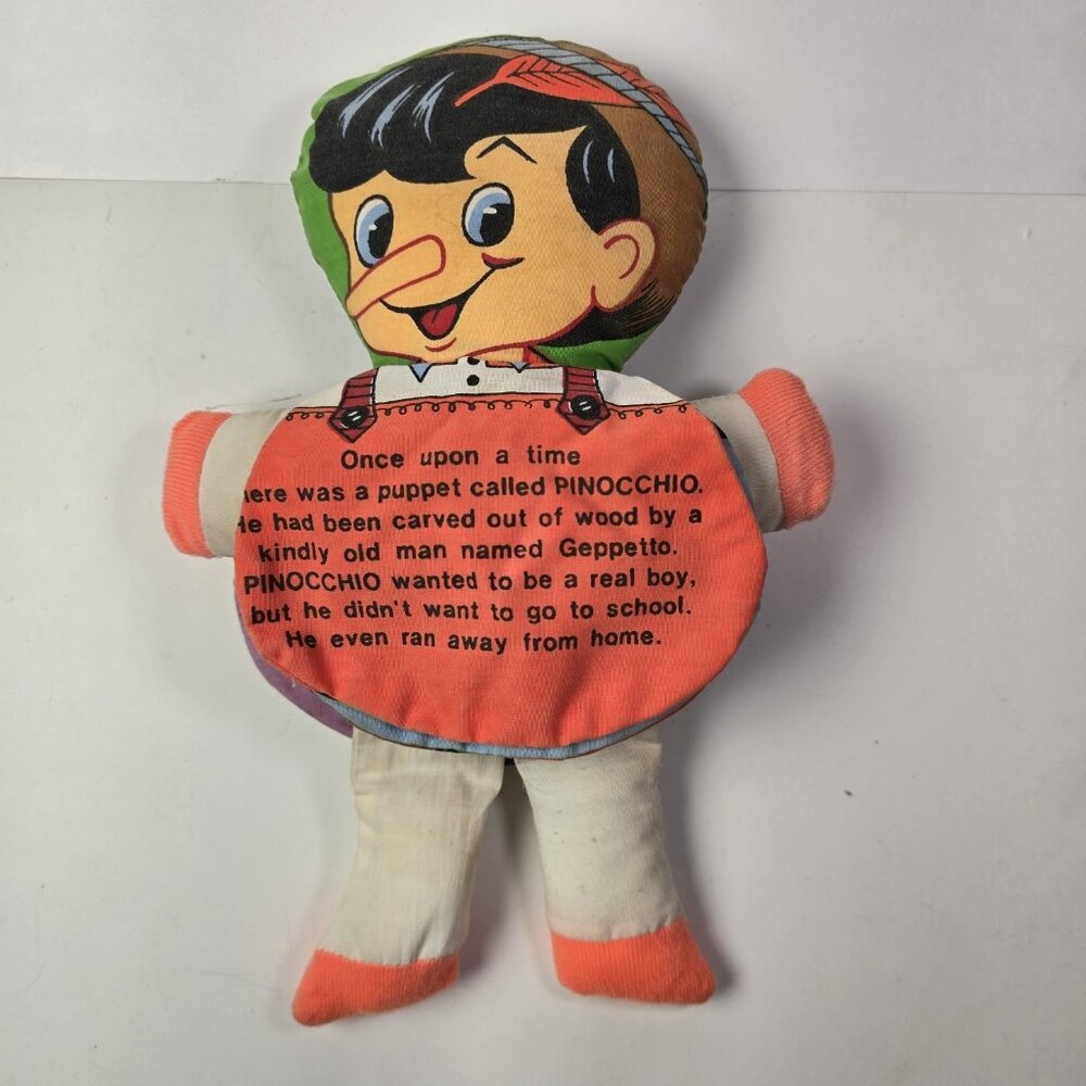 Vintage Disney Pinocchio Plush Flip Storybook Doll 1970s Dan Dee Snow White 1979
